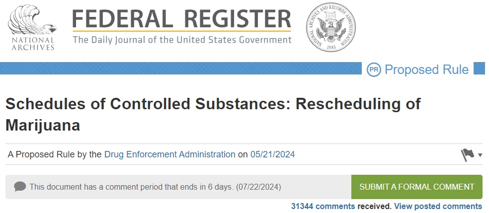 federal register public comments marijuana rescheduling july 16 2024